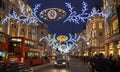 Regent street. London gets Christmas decoration. Streets beautifully lit up with lights, London