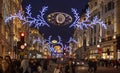 Regent street. London gets Christmas decoration. Streets beautifully lit up with lights, London