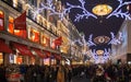 Regent street. London gets Christmas decoration. Streets beautifully lit up with lights, London