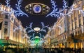 Regent street. London gets Christmas decoration. Streets beautifully lit up with lights, London