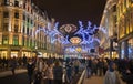 Regent street. London gets Christmas decoration. Streets beautifully lit up with lights, London