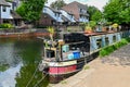 Regents Canal Narrow boats moorings in Mile End, London Royalty Free Stock Photo