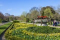 Regents Park with spring formal flower bed and urn