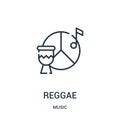 reggae icon vector from music collection. Thin line reggae outline icon vector illustration