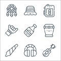 Reggae line icons. linear set. quality vector line set such as acoustic guitar, headphones, joint, bongo, beer, hang loose hand,