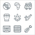 Reggae line icons. linear set. quality vector line set such as acoustic guitar, reggae, cassette, pipe, weed, bongo, van, africa