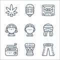 reggae line icons. linear set. quality vector line set such as bell, djembe, old radio, rasta, reggae woman, reggae woman,