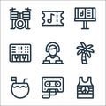 Reggae line icons. linear set. quality vector line set such as , cassette, coconut drink, palm tree, dj, synthesizer, music stand