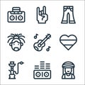 reggae line icons. linear set. quality vector line set such as rastafari, sound waves, hookah, jamaica, acoustic guitar,