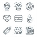 reggae line icons. linear set. quality vector line set such as tape recorder, drums, surfboard, weed, reggae, jamaica, peace, palm