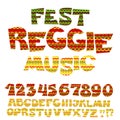 Reggae music color font. Jamaica style ABC