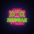 Reggae Music Neon Logo Vector. Reggae neon sign concept, design template, modern trend design, night neon signboard