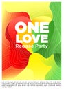 one love. three rasta color nad heart for reggae party event poster template vector illustration