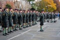 Regiment of soldiers standing outdoors for Remembrance Day in Victoria, British Columbia, Canada