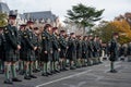 Regiment of soldiers standing outdoors for Remembrance Day in Victoria, British Columbia, Canada