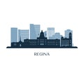 Regina skyline, monochrome silhouette. Royalty Free Stock Photo