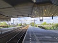 RegioCitadas lightrail tram as streetcar of HTM on rooftop of station Lansingerland Zoetermeer Royalty Free Stock Photo