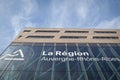 Region Auvergne Rhone Alpes logo in front of their main office. Also called AURA, it is a new administrative regional subdivision Royalty Free Stock Photo