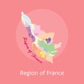 Region of France Map with Marks of Best Winery Royalty Free Stock Photo