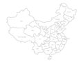 Regional map of administrative provinces of China. Thin black outline on white background. Vector illustration