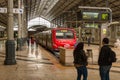 Regional red train at Rossio Railway Station in Lisbon