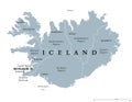 Regions of Iceland, Nordic island country, gray political map