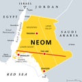 Regions and places of NEOM, planned smart city in Saudi Arabia, political map Royalty Free Stock Photo