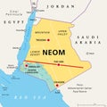 Regions and places of NEOM, planned smart city in Saudi Arabia, political map Royalty Free Stock Photo