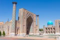 Registan square with ancient architecture in Samarkand, Uzbekistan. Mosque and Madrasah complex in Samarkand, Uzbekistan