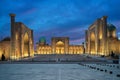 Registan square at dusk in Samarkand, Uzbekistan