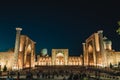 The Registan Square at night in Samarkand, Uzbekistan Royalty Free Stock Photo