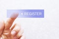 Register - finger pressing blue transparent button Royalty Free Stock Photo