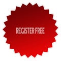 REGISTER FREE on red sticker label.