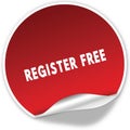 REGISTER FREE text on realistic red sticker on white background.