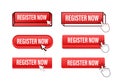 Register now Button with pointer clicking. Register now web buttons set. User interface element in flat style. Vector Royalty Free Stock Photo
