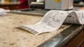 Register receipt on countertop showing itemized purchase and barcode consumer spending drop prompts shopper reflection on budget Royalty Free Stock Photo