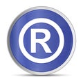 Registered symbol icon prime blue round button vector illustration design silver frame push button