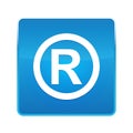 Registered symbol icon shiny blue square button