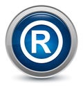 Registered symbol icon starburst shiny blue round button illustration design concept