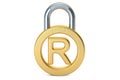 Registered Trademark concept with padlock, 3D rendering
