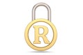 Registered Trademark concept with padlock isolated on white background. 3D illustration Royalty Free Stock Photo