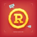 Registered trademark symbol. Golden jewel typeface element. Gold casted. Royalty Free Stock Photo