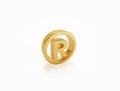 Registered trademark Symbol in golden on white background 3d
