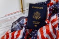 Registration American vote with USA passport covered by American Flag