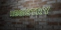 REGISTRY - Glowing Neon Sign on stonework wall - 3D rendered royalty free stock illustration