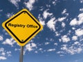Registry Office traffic sign on blue sky