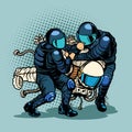 Regression and progress concept, police arrested the astronaut