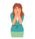 Regret or embarrassed woman vector illustration. Disappointed woman hide face behind hands demonstrate facepalm gesture