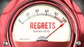 Regrets and Remorse Meter that is hitting a full scale, showing a very high level of regrets ,3d illustration Royalty Free Stock Photo
