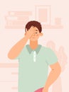 Regretting man with expression of disappointment, flat vector illustration.